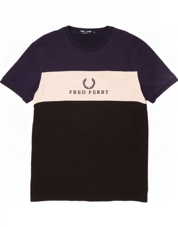 Fred Perry Mens Graphic T-Shirt Top Medium Black Colourblock Cotton