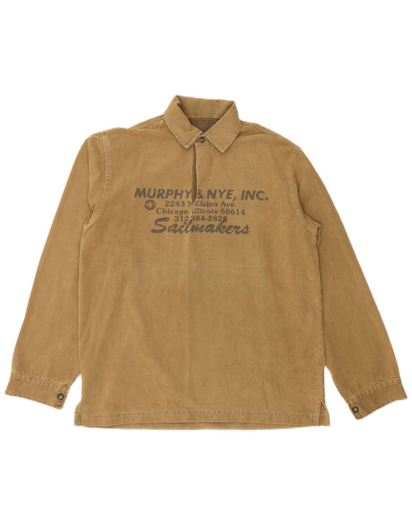 Murphy & Nye Mens Graphic Long Sleeve Rugby Polo Shirt XL Khaki Cotton