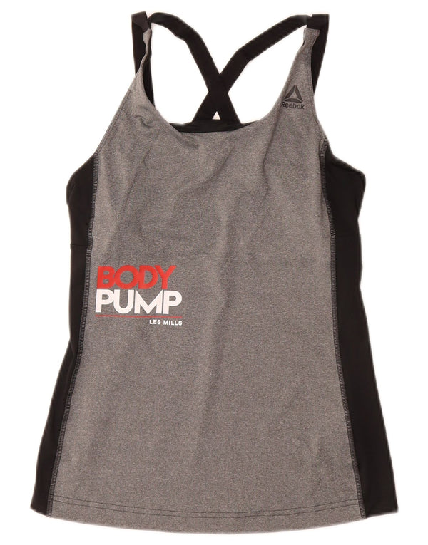 REEBOK Womens Les Mills Graphic Vest Top UK 4/6 XS Grey Colourblock