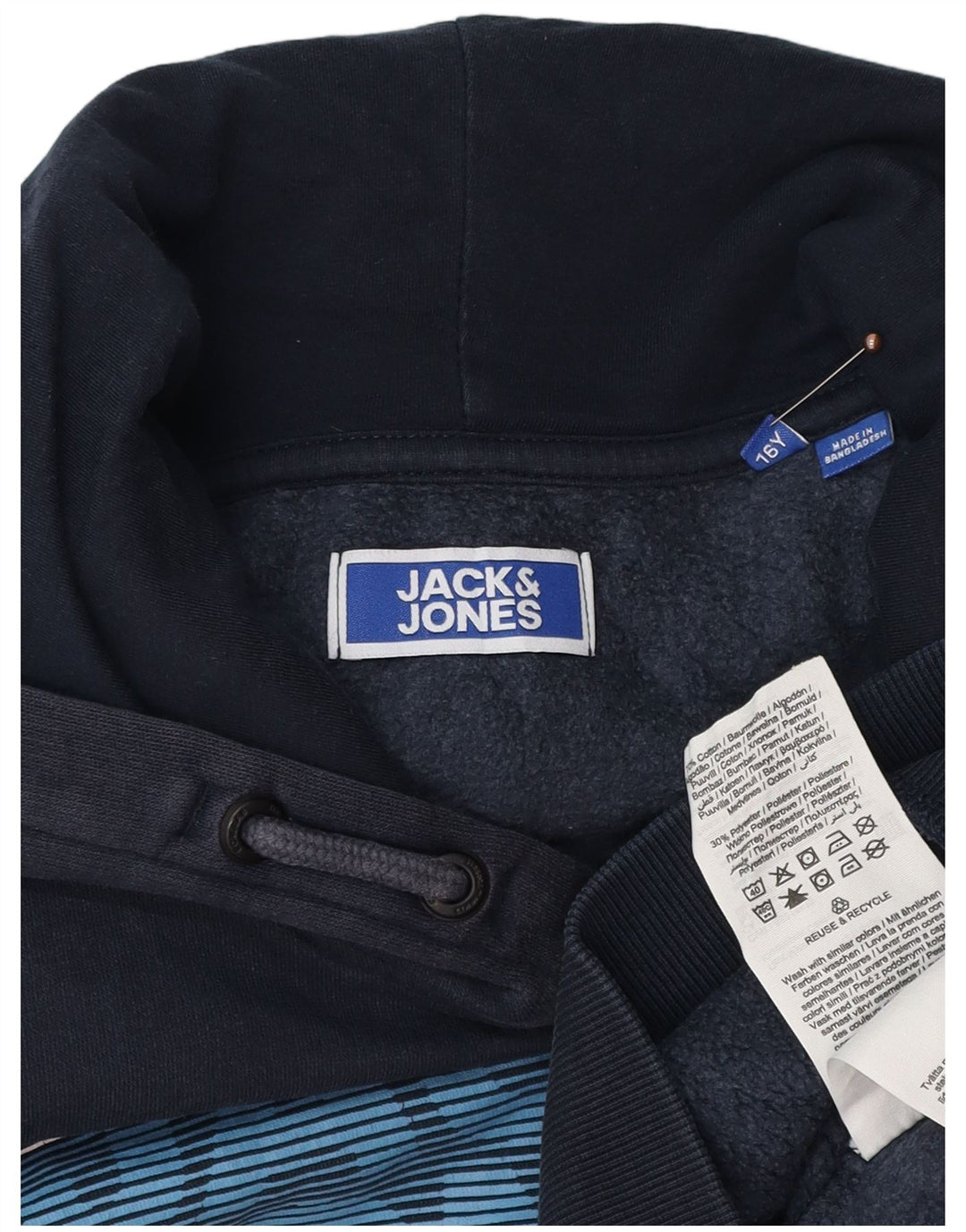 JACK & JONES Boys Graphic Hoodie Jumper 15-16 Years Navy Blue Cotton