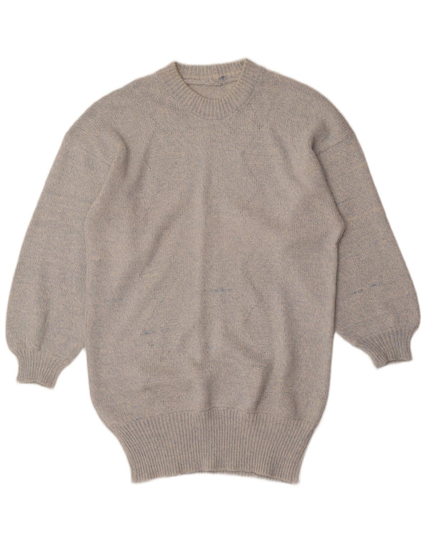 Vintage Womens Longline Crew Neck Jumper Sweater UK 16 Large Grey Flecked