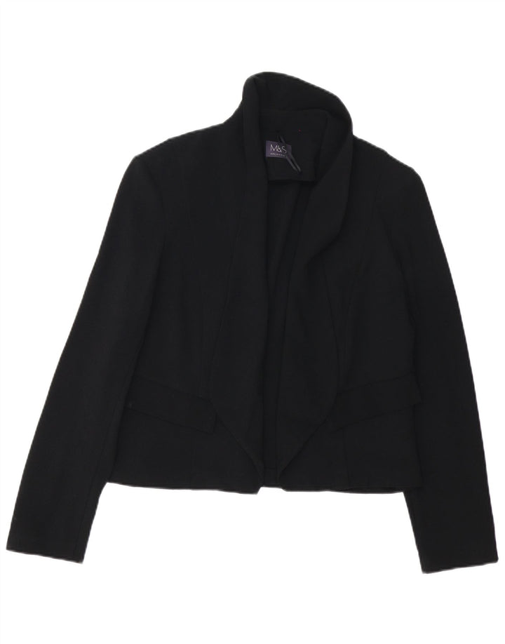 MARKS & SPENCER Womens Open Blazer Jacket UK 12 Medium Black Polyester
