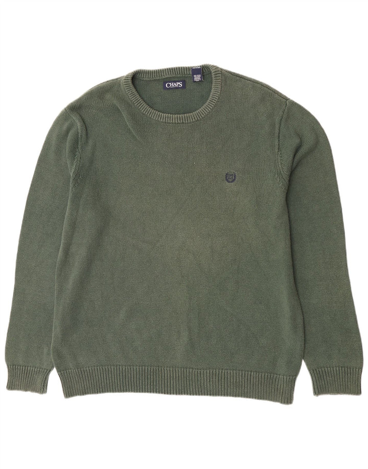 Chaps Mens Crew Neck Jumper Sweater XL Green Cotton