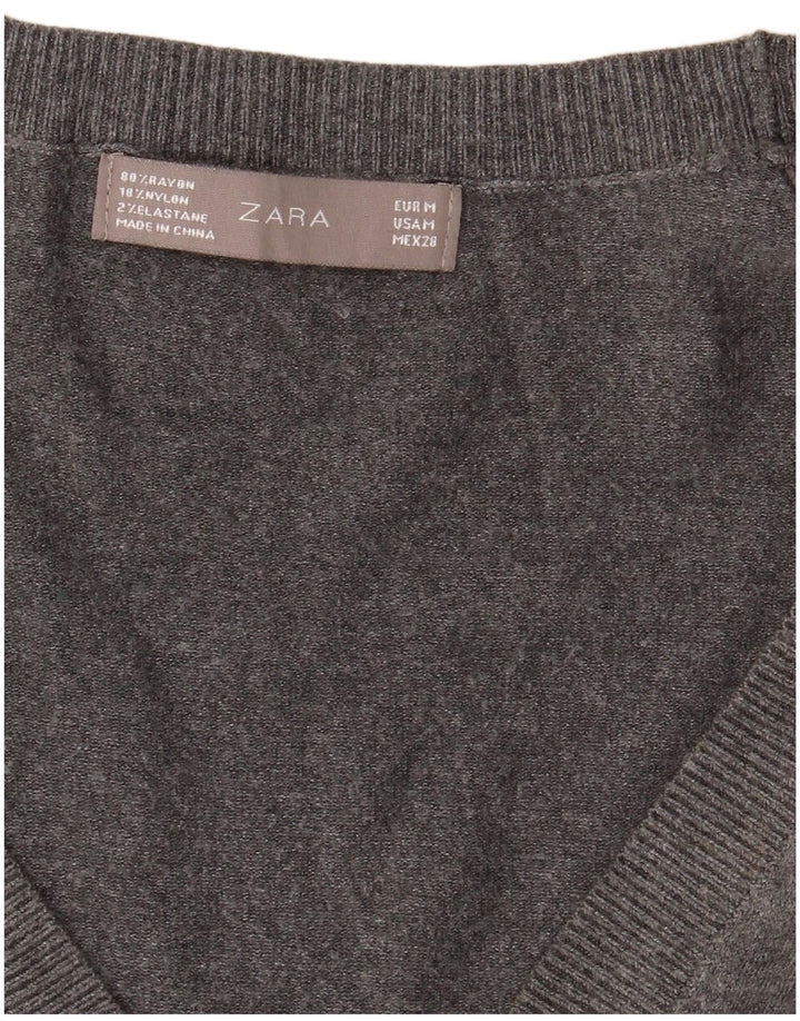 Zara Womens Cardigan Sweater UK 12 Medium Grey Rayon
