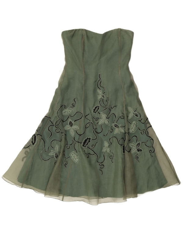 Coast Womens Strapless Dress UK 10 Small Green Floral Silk