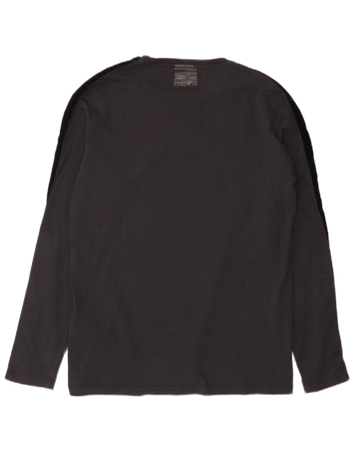 Replay Mens Top Long Sleeve Large Black Colourblock Cotton