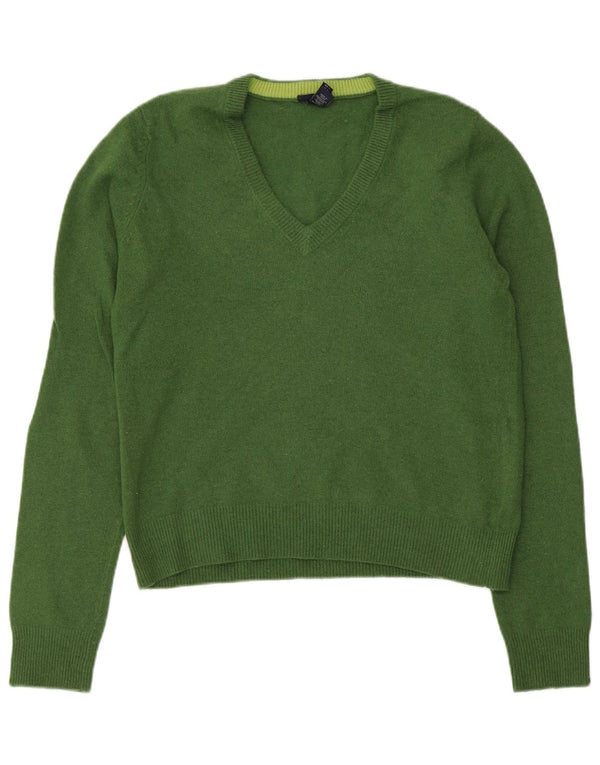 Gant Womens Crop V-Neck Jumper Sweater UK 14 Large Green Wool