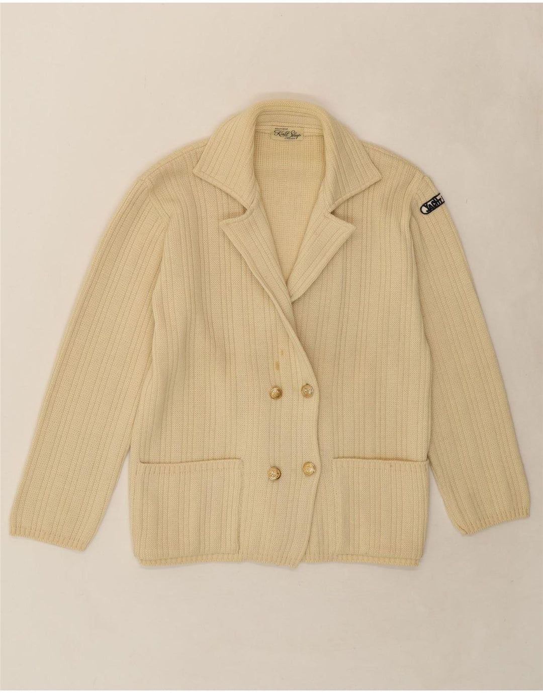 VINTAGE Womens Cardigan Sweater UK 14 Medium Beige Wool Vintage Vintage and Second-Hand Vintage from Messina Hembry 