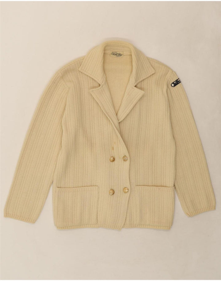 VINTAGE Womens Cardigan Sweater UK 14 Medium Beige Wool Vintage Vintage and Second-Hand Vintage from Messina Hembry 