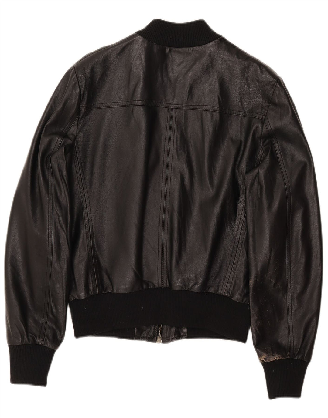 CINTI Womens Crop Bomber Leather Jacket IT 46 Large Black Leather