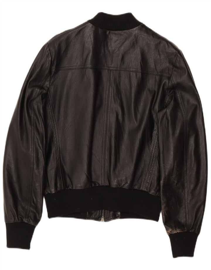 CINTI Womens Crop Bomber Leather Jacket IT 46 Large Black Leather