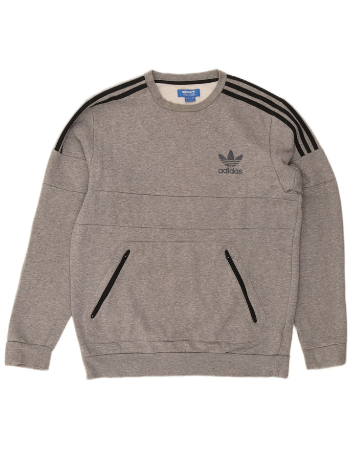 Adidas Mens Sweatshirt Jumper Large Grey Flecked Cotton