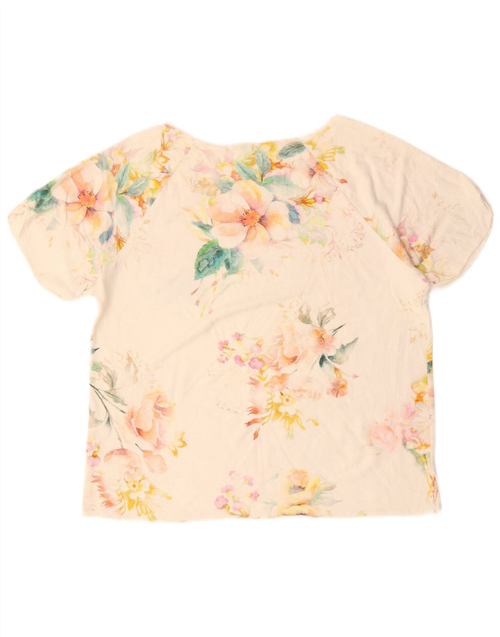 BENETTON Womens T-Shirt Top UK 16 Large Off White Floral