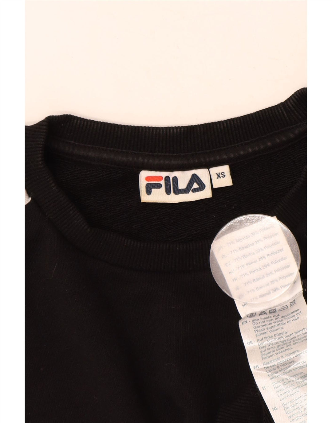FILA Womens Graphic Oversized Sweatshirt Jumper UK 6 XS Black Colourblock