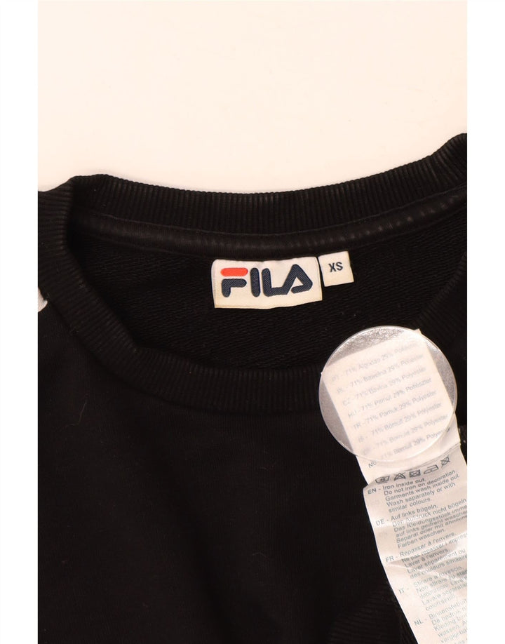 FILA Womens Graphic Oversized Sweatshirt Jumper UK 6 XS Black Colourblock