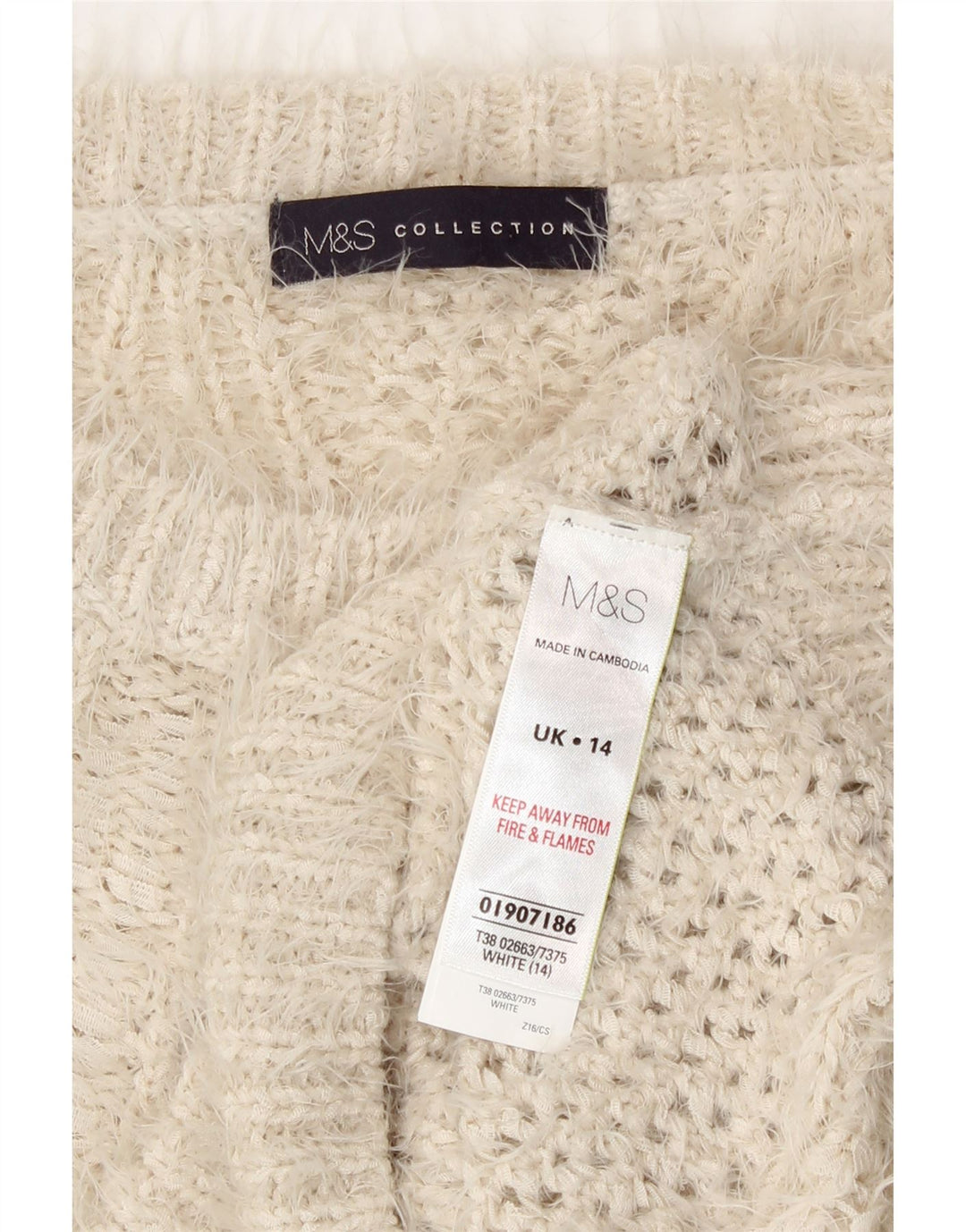 Marks & Spencer Womens Boat Neck Jumper Sweater UK 14 Large Off White