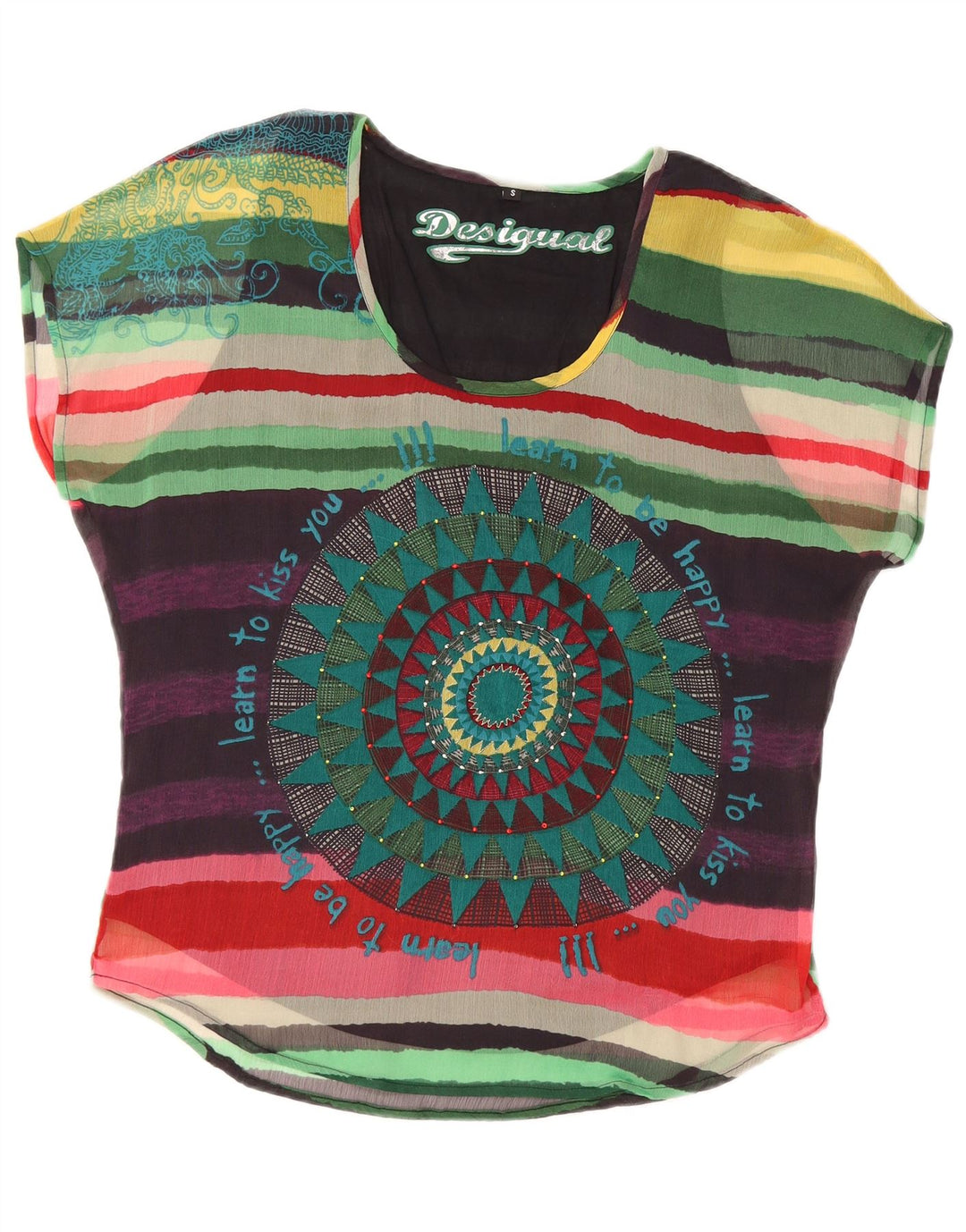 DESIGUAL Womens Oversized Blouse Top UK 10 Small Multicoloured Striped