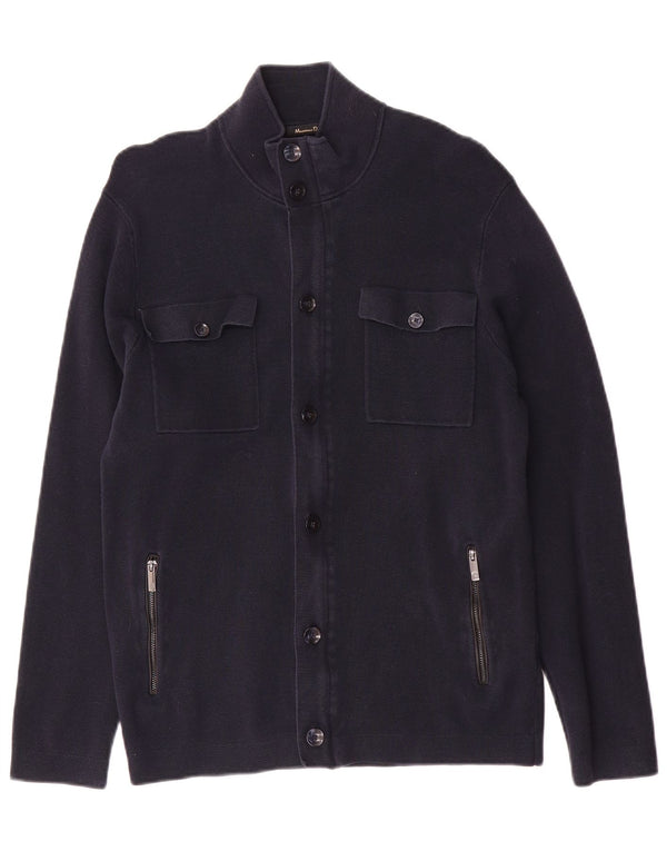 Massimo Dutti Mens Cardigan Sweater Medium Navy Blue Cotton