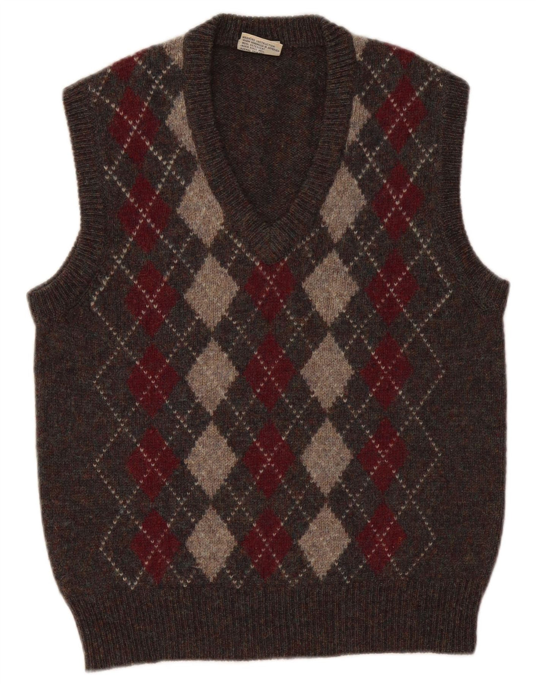 Vintage Mens Vest Tank Top Small Grey Argyle/Diamond Wool