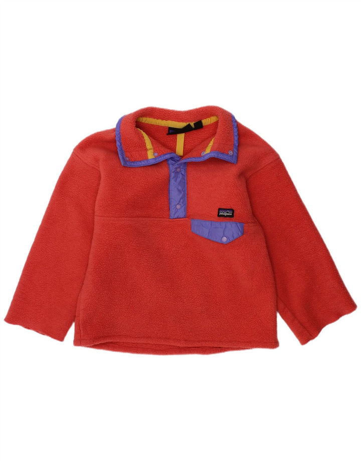 PATAGONIA Girls Button Neck Fleece Jumper 7-8 Years Orange Polyester