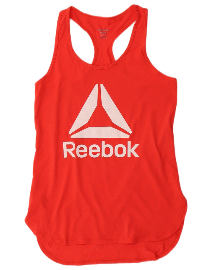 REEBOK Womens Graphic Vest Top UK 12 Medium Red Polyester