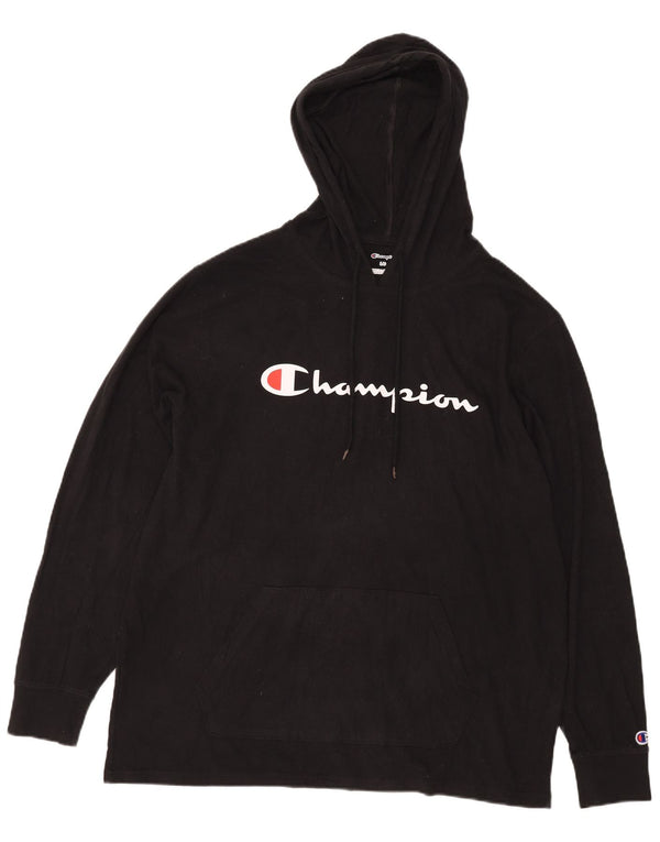 Champion Mens Graphic Hoodie Jumper Large Black Cotton
