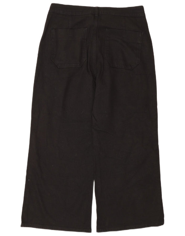 Zara Womens Crop High Rise Wide Leg Jeans EU 44 XL W34 L26 Black