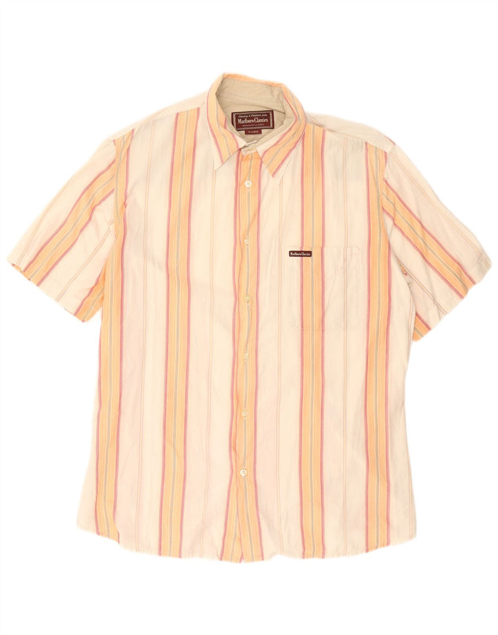 MARLBORO CLASSICS Mens Short Sleeve Shirt XL Orange Striped Cotton