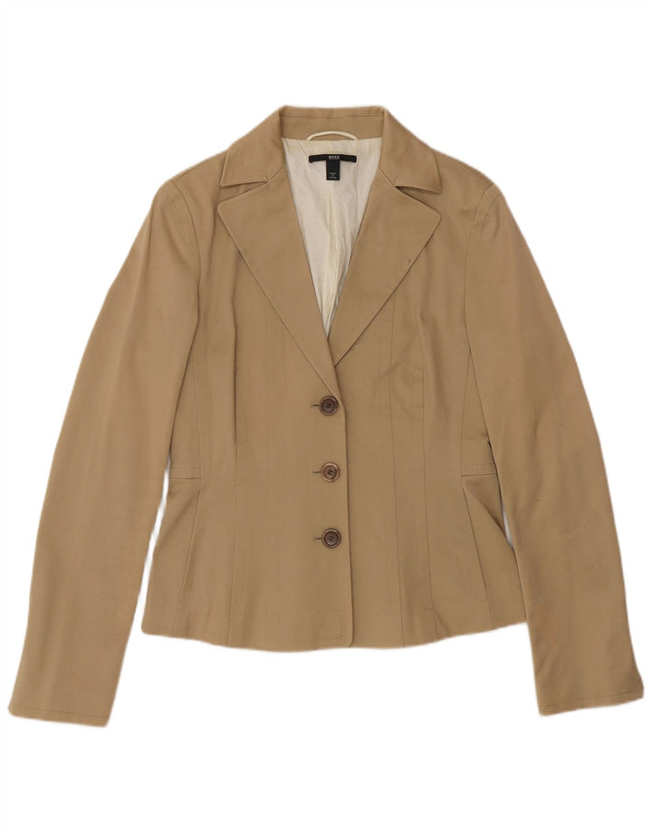 Hugo Boss Womens 3 Button Blazer Jacket UK 10 Small Beige Cotton Classic