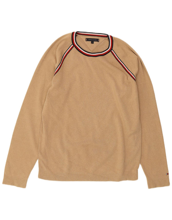 TOMMY HILFIGER Mens Crew Neck Jumper Sweater Large Beige Cotton