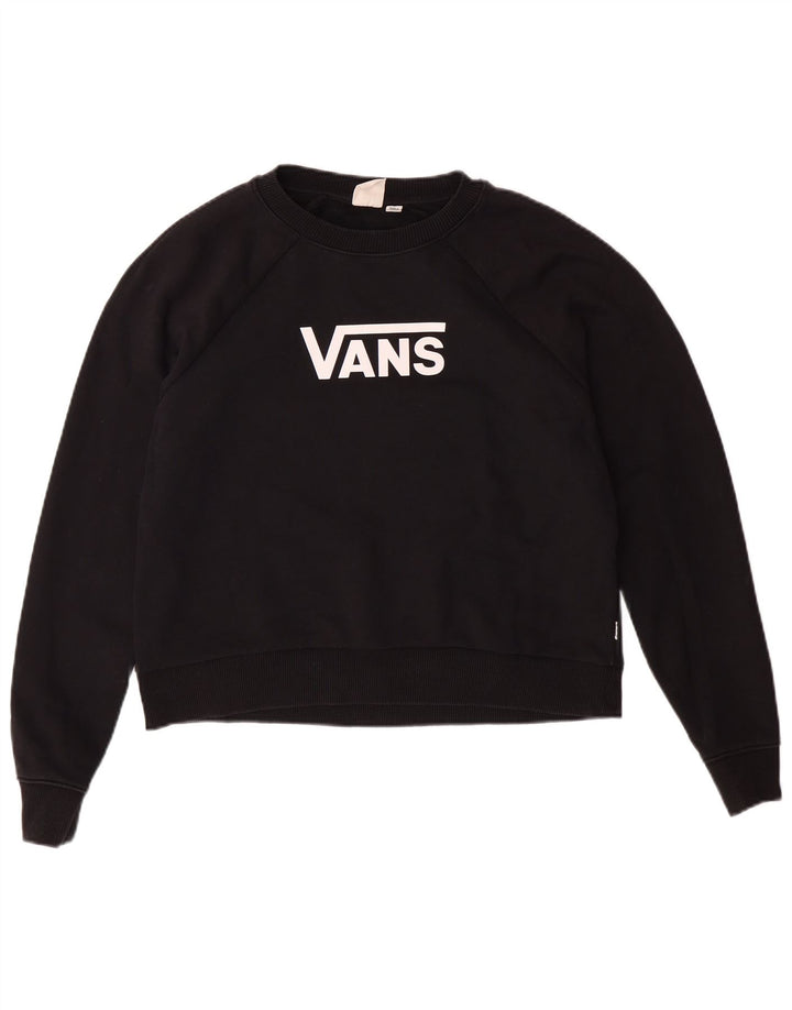 VANS Womens Crop Oversized Graphic Sweatshirt Jumper UK 10 Small Black