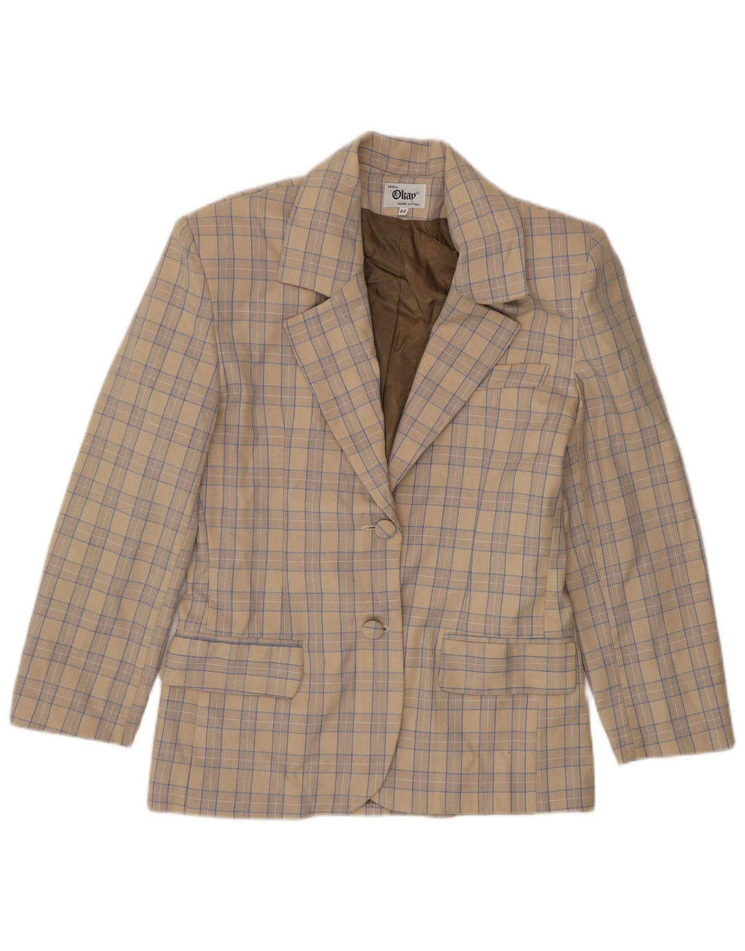 Okay Womens 2 Button Blazer Jacket IT 44 Medium Beige Check Wool