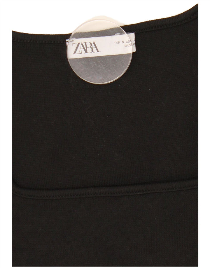 Zara Womens Crop Top Long Sleeve UK 8 Small Black