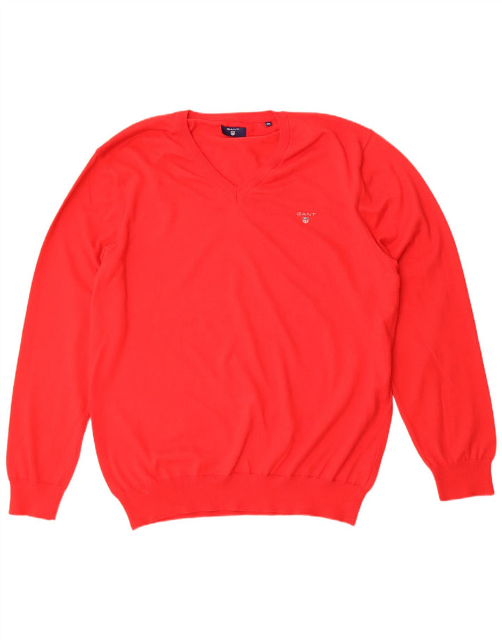 Gant Mens V-Neck Jumper Sweater 3XL Red Cotton