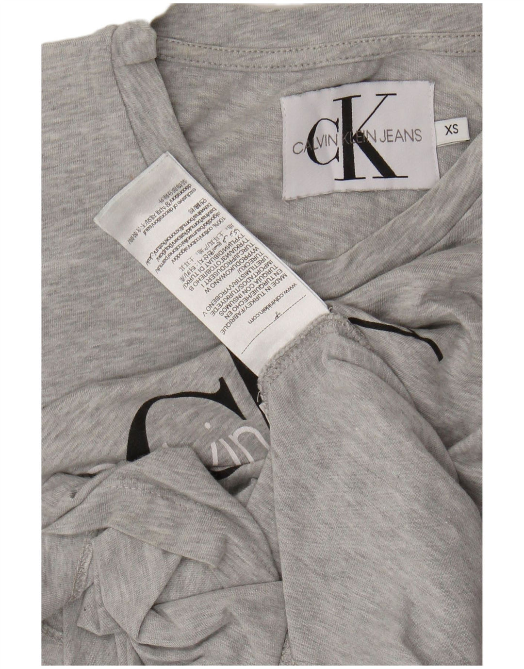 CALVIN KLEIN JEANS Womens Graphic T-Shirt Top UK 6 XS Grey Flecked Cotton