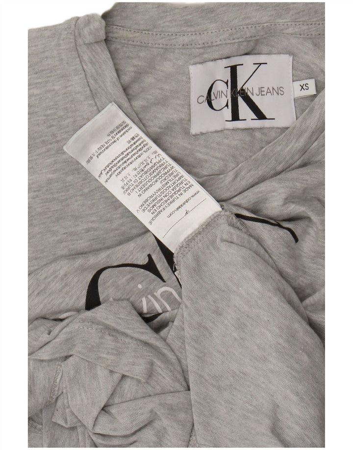 CALVIN KLEIN JEANS Womens Graphic T-Shirt Top UK 6 XS Grey Flecked Cotton