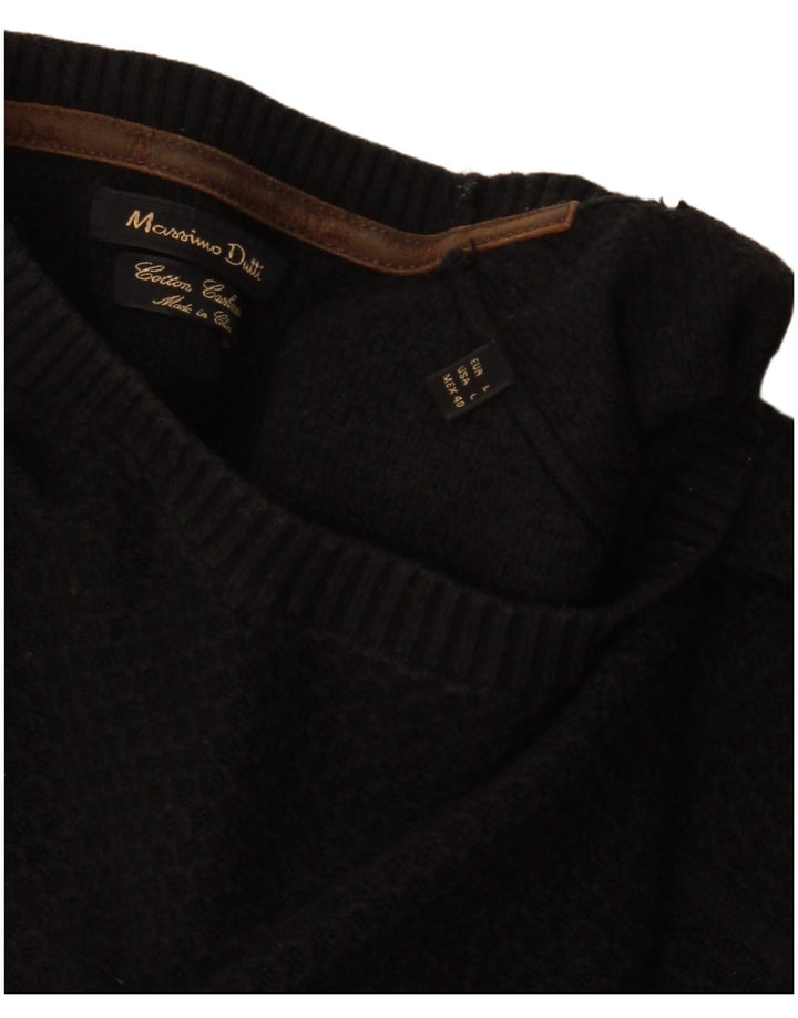MASSIMO DUTTI Mens Crew Neck Jumper Sweater Large Black Cotton