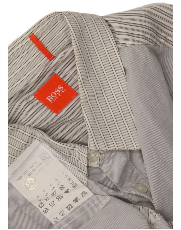 Hugo Boss Mens Shirt Medium Grey Striped Cotton