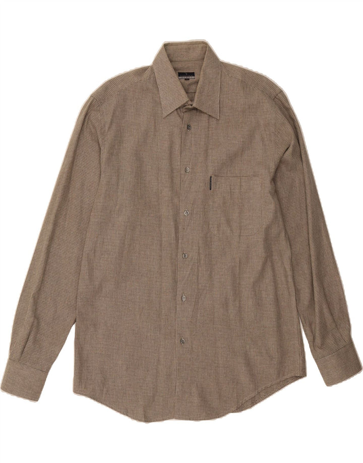 TRUSSARDI Mens Shirt Large Brown Houndstooth Cotton Vintage Trussardi and Second-Hand Trussardi from Messina Hembry 