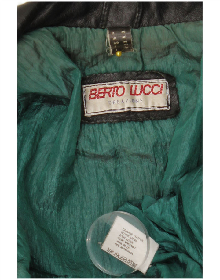 BERTO LUCCI Mens Leather Biker Jacket UK 36 Small Black Leather