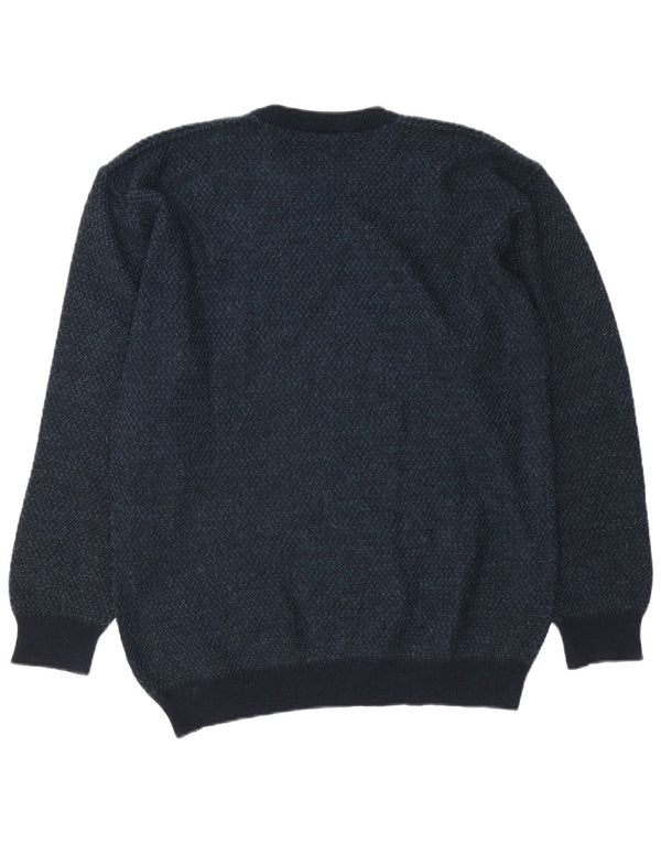 VINTAGE Mens Crew Neck Jumper Sweater Medium Navy Blue Geometric