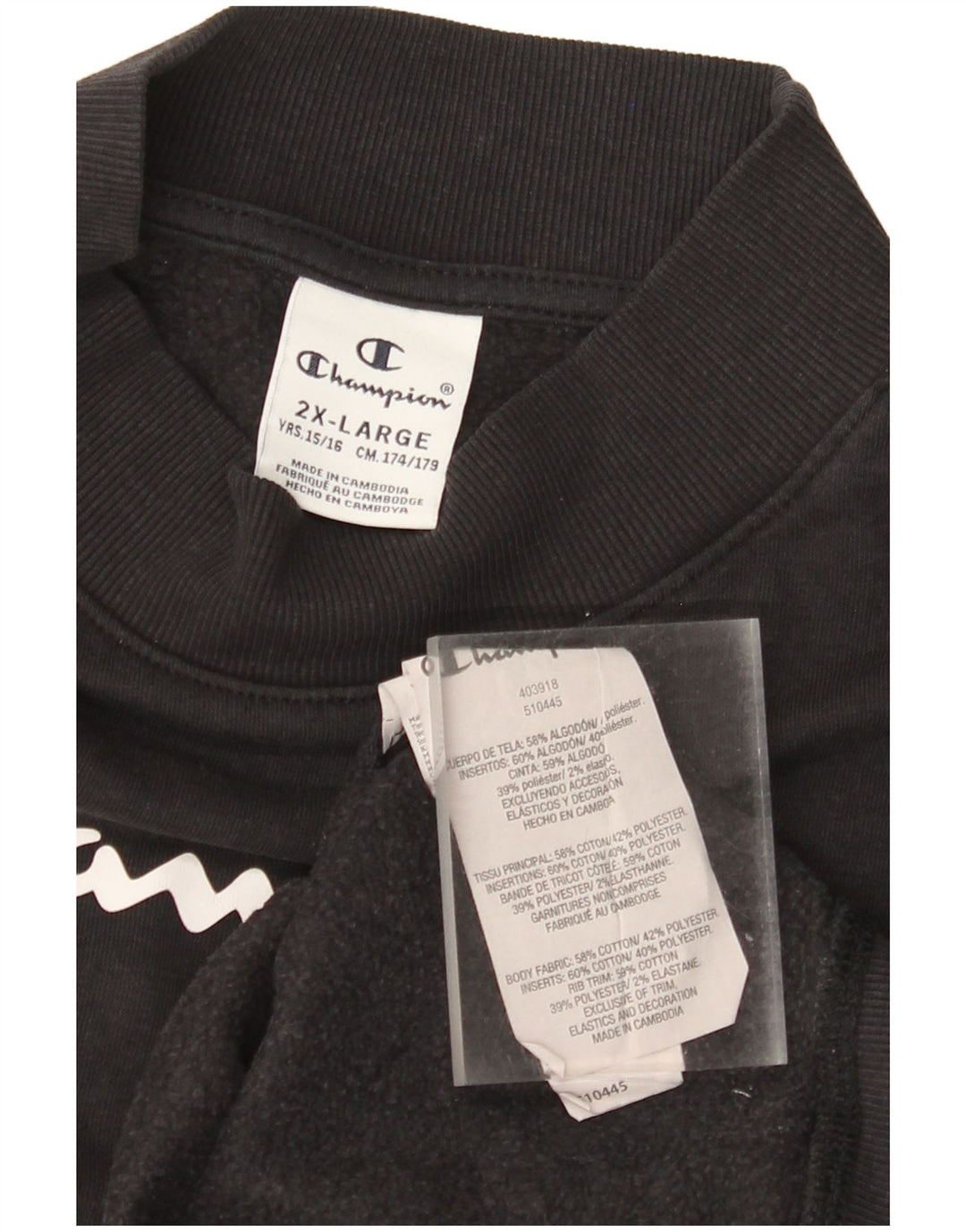 CHAMPION Boys Graphic Sweatshirt Jumper 15-16 Years 2XL Black Cotton