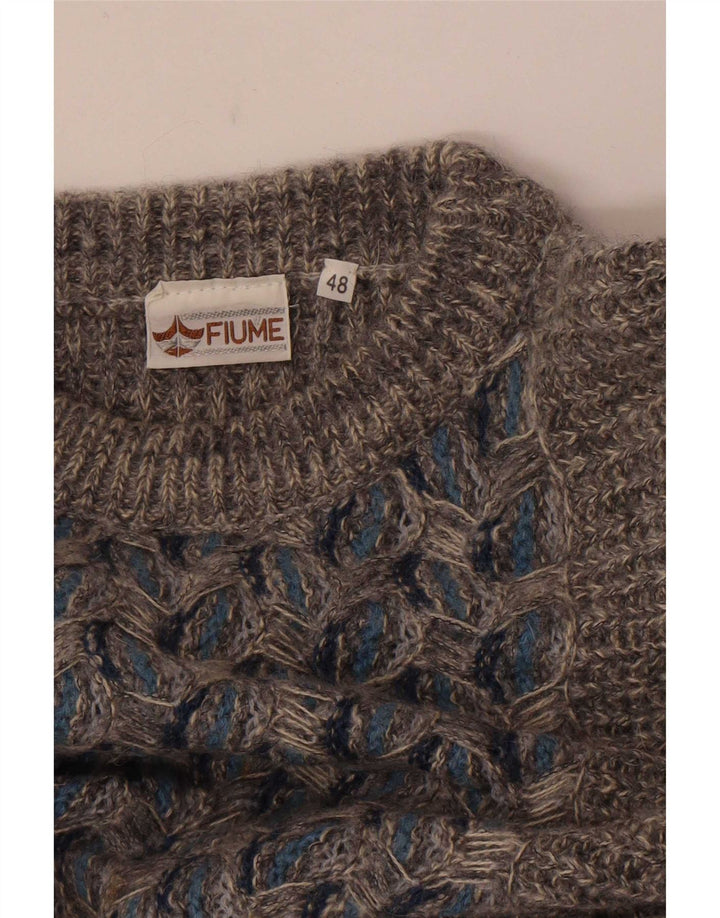 Fiume Mens Boat Neck Jumper Sweater IT 48 Medium Grey Floral