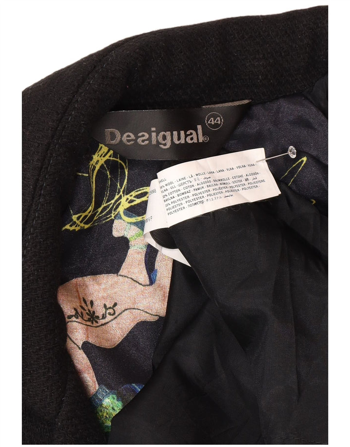 Desigual Womens Overcoat EU 44 XL Black Floral Wool