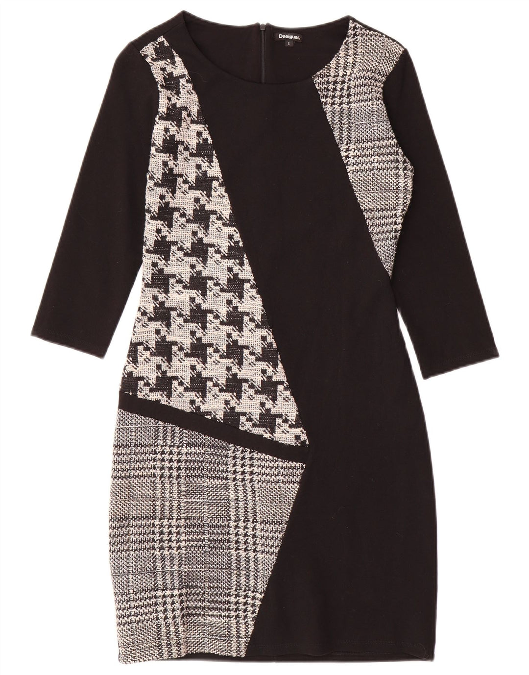 Desigual Womens 3/4 Sleeve Sheath Dress UK 10 Small Black Patchwork