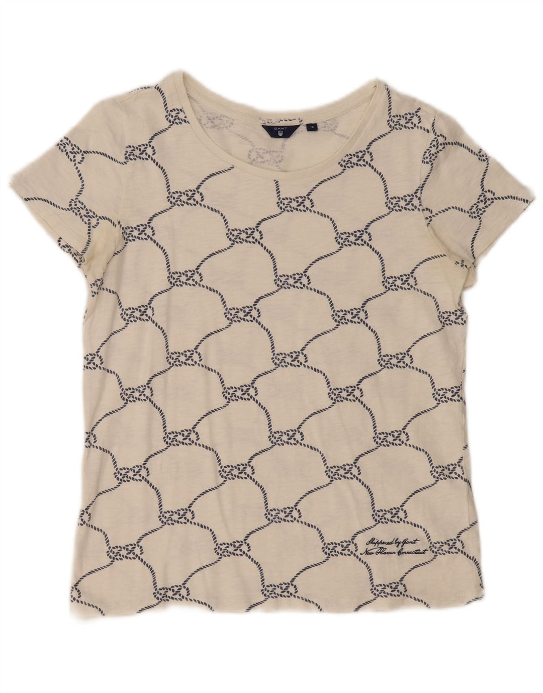 GANT Womens Abstract Pattern T-Shirt Top UK 10 Small White Cotton