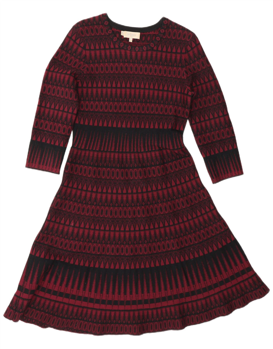 HOBBS Womens 3/4 Sleeve Jumper Dress UK 10 Small  Red Geometric Viscose