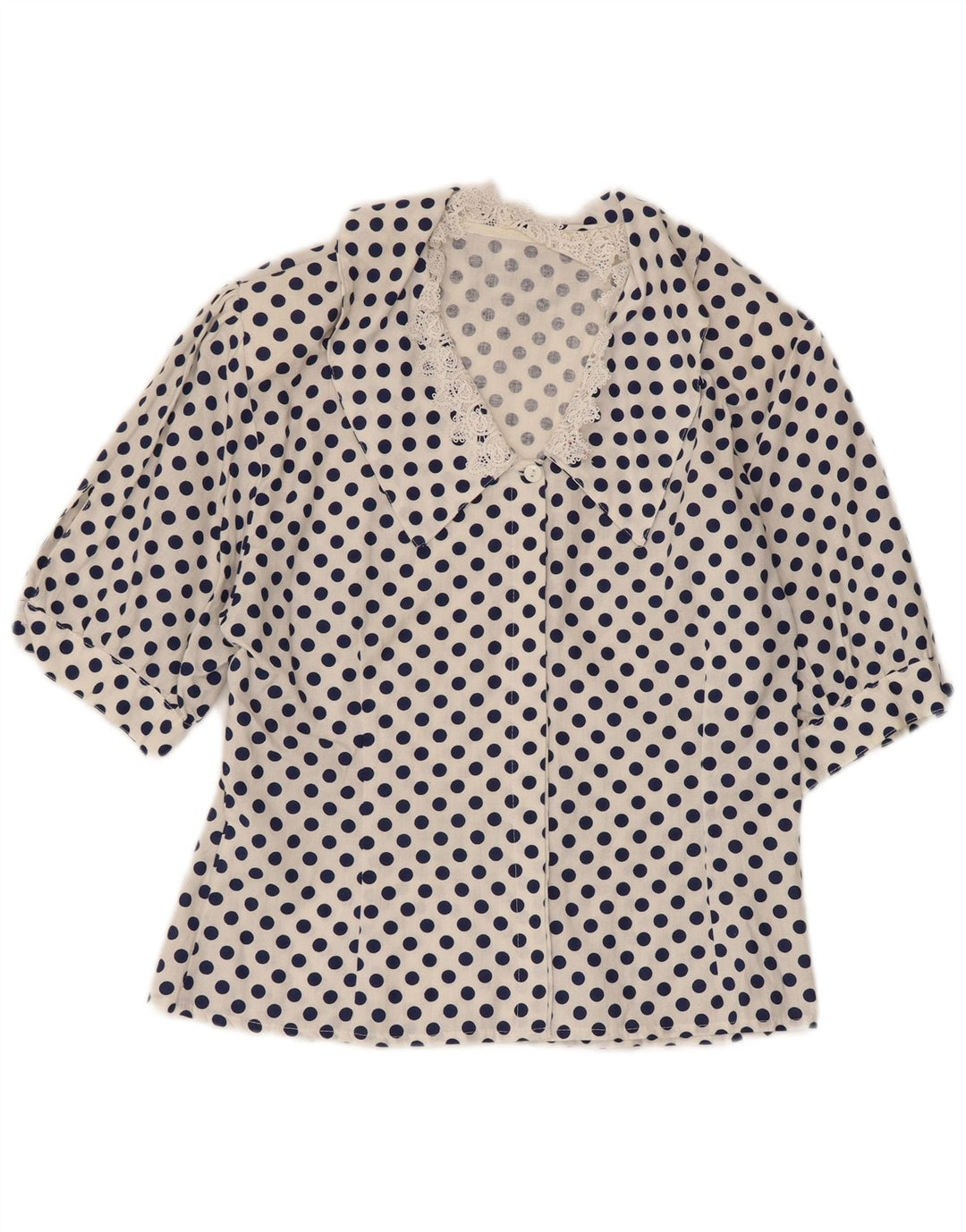 VINTAGE Womens 1/2 Sleeve Shirt Blouse UK 12 Medium White Polka Dot