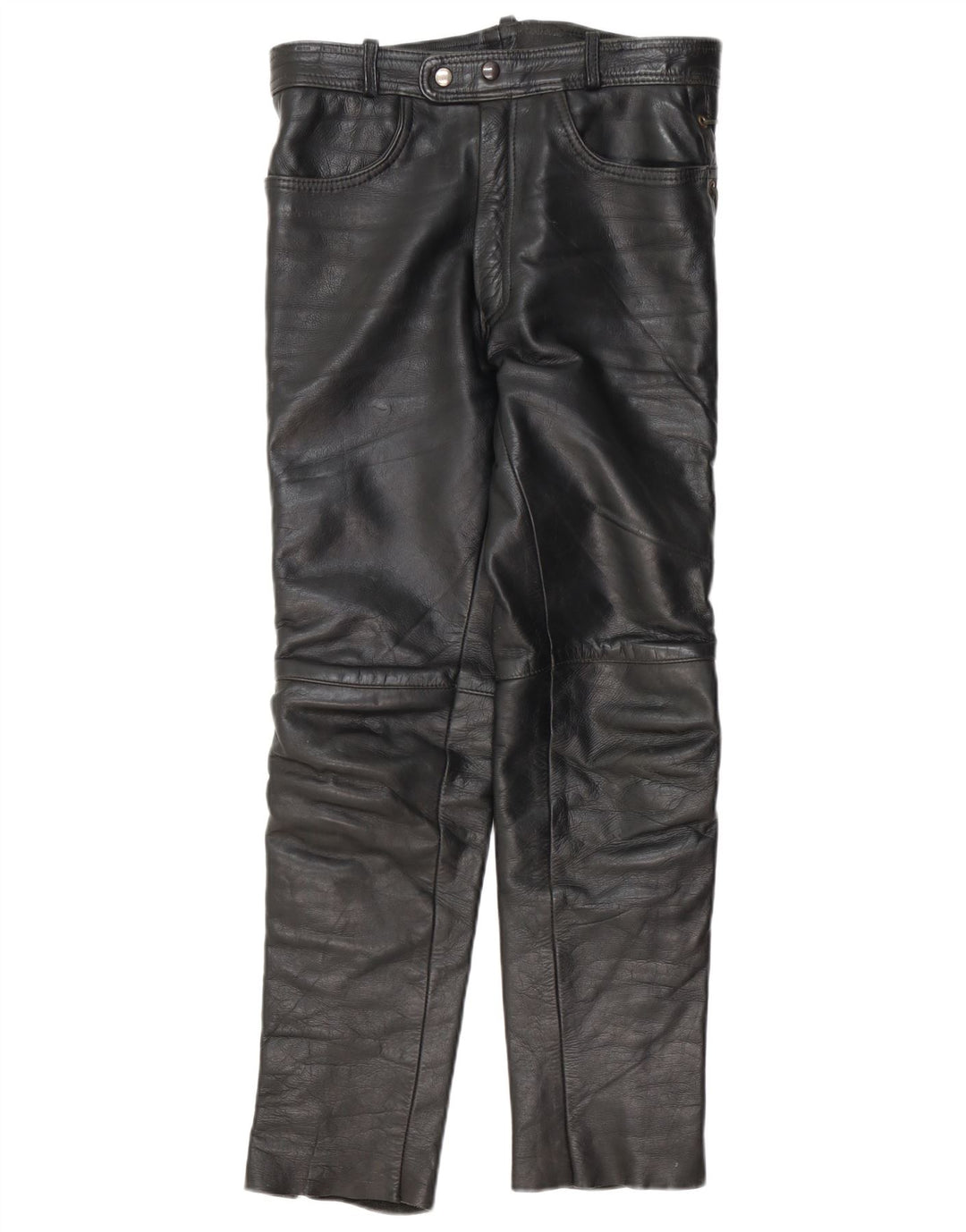 VINTAGE Mens Straight Leather Trousers W30 L30 Black
