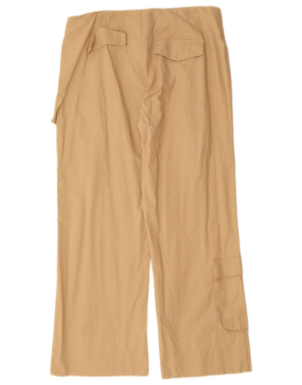 Zara Womens High Waist Wide Leg Cargo Trousers Large W30 L28 Beige Cotton